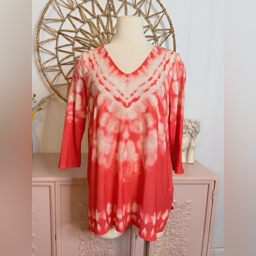 Chico's Red‎ and White Tie-Dye Tunic size 1 (Medium)